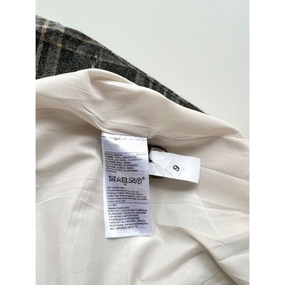 BANANA REPUBLIC Cadet Grey Check Wool Flannel Double Breasted Blazer, Size 6 - Picture 15 of 16